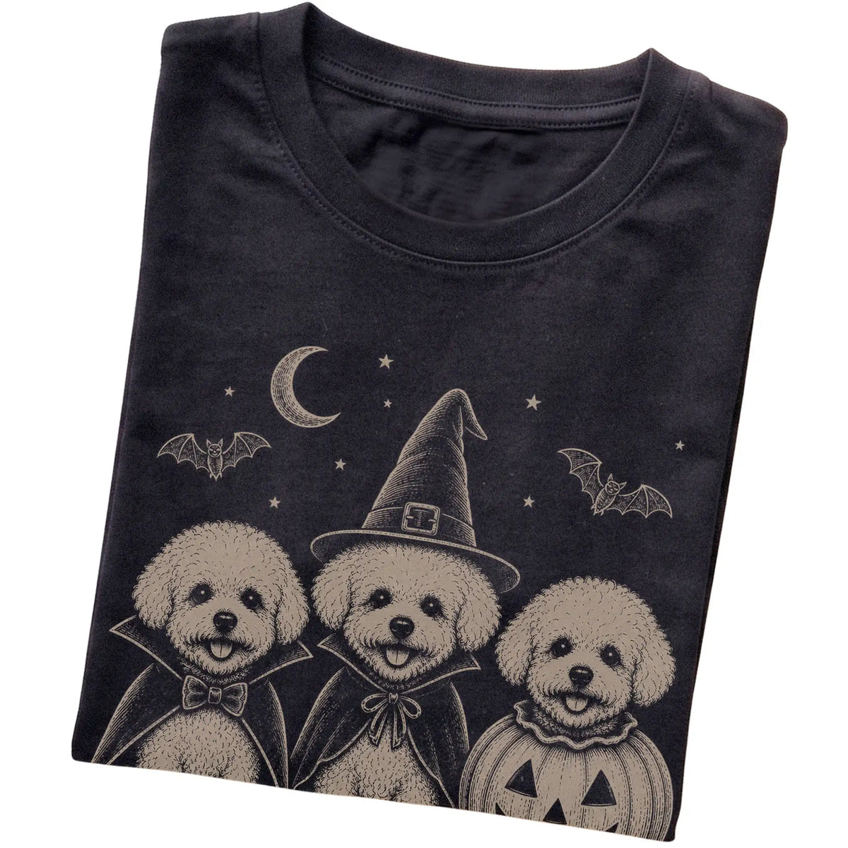 Black Bichon Frise Halloween Costume T-shirt, folded view