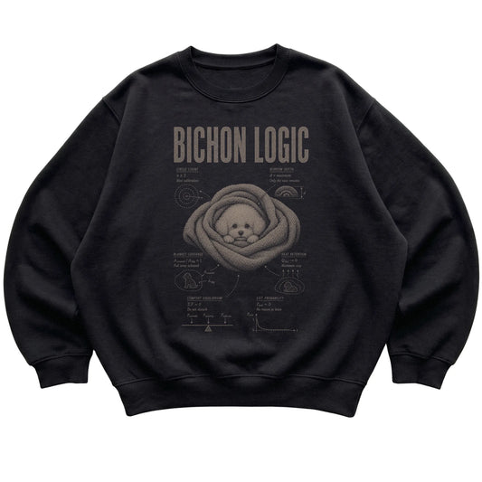 Black Bichon Frise Logic sweatshirt laid flat