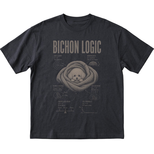 Black Bichon Frise Logic T-Shirt laid flat