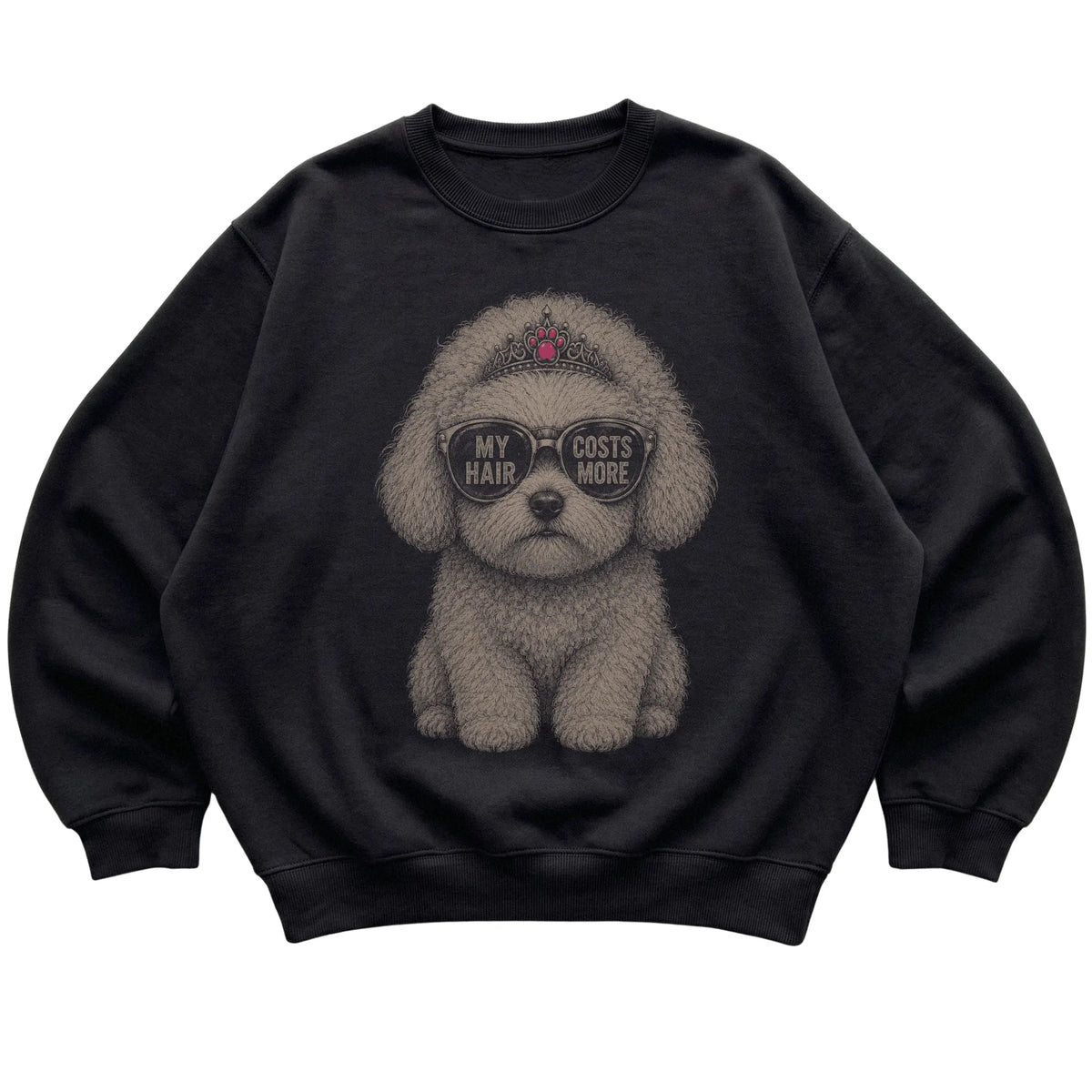 Black Bichon Frise My Hair Costs More T-Shirt laid flat