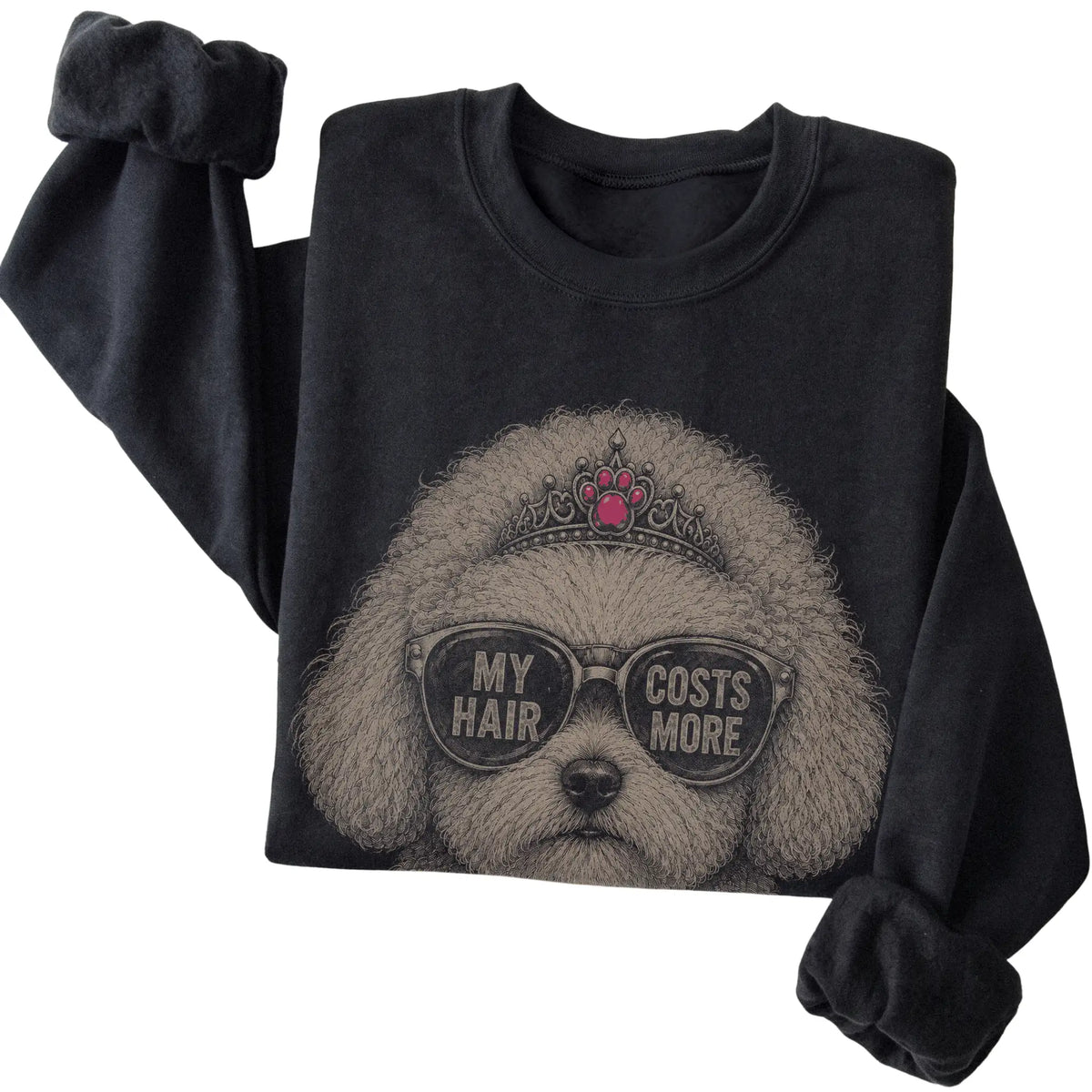 Black Bichon Frise My Hair Costs More T-Shirt folded detail