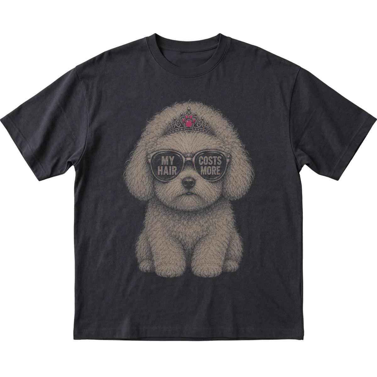 Black Bichon Frise My Hair Costs More T-Shirt laid flat