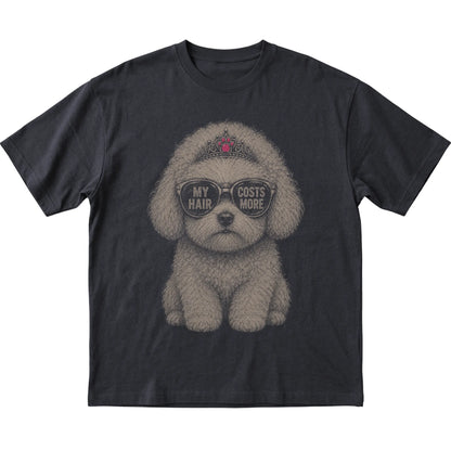 Black Bichon Frise My Hair Costs More T-Shirt laid flat