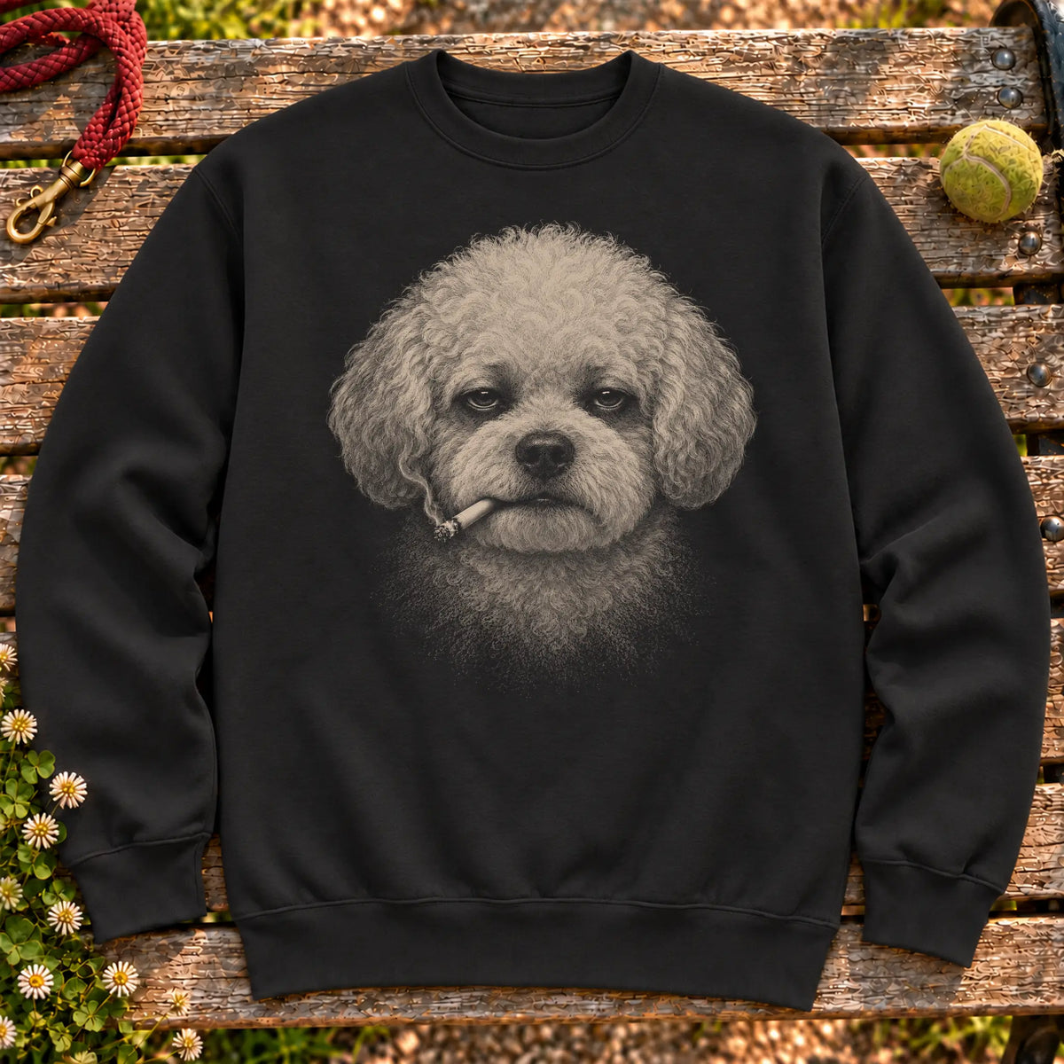 Bichon Frise smoking design on a Black sweatshirt
