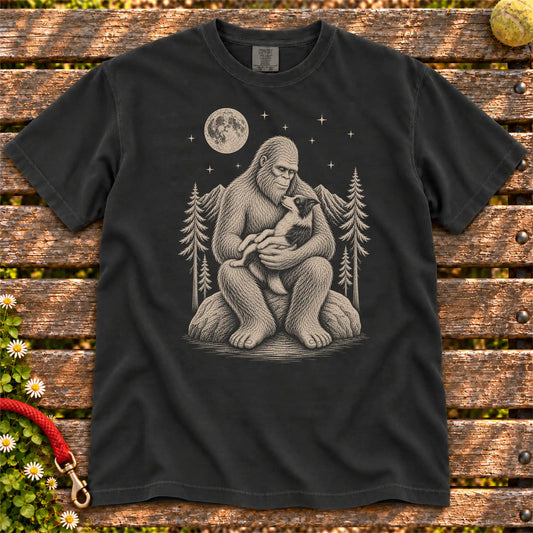Border Collie Bigfoot Holding on a Black T-shirt, shown flat
