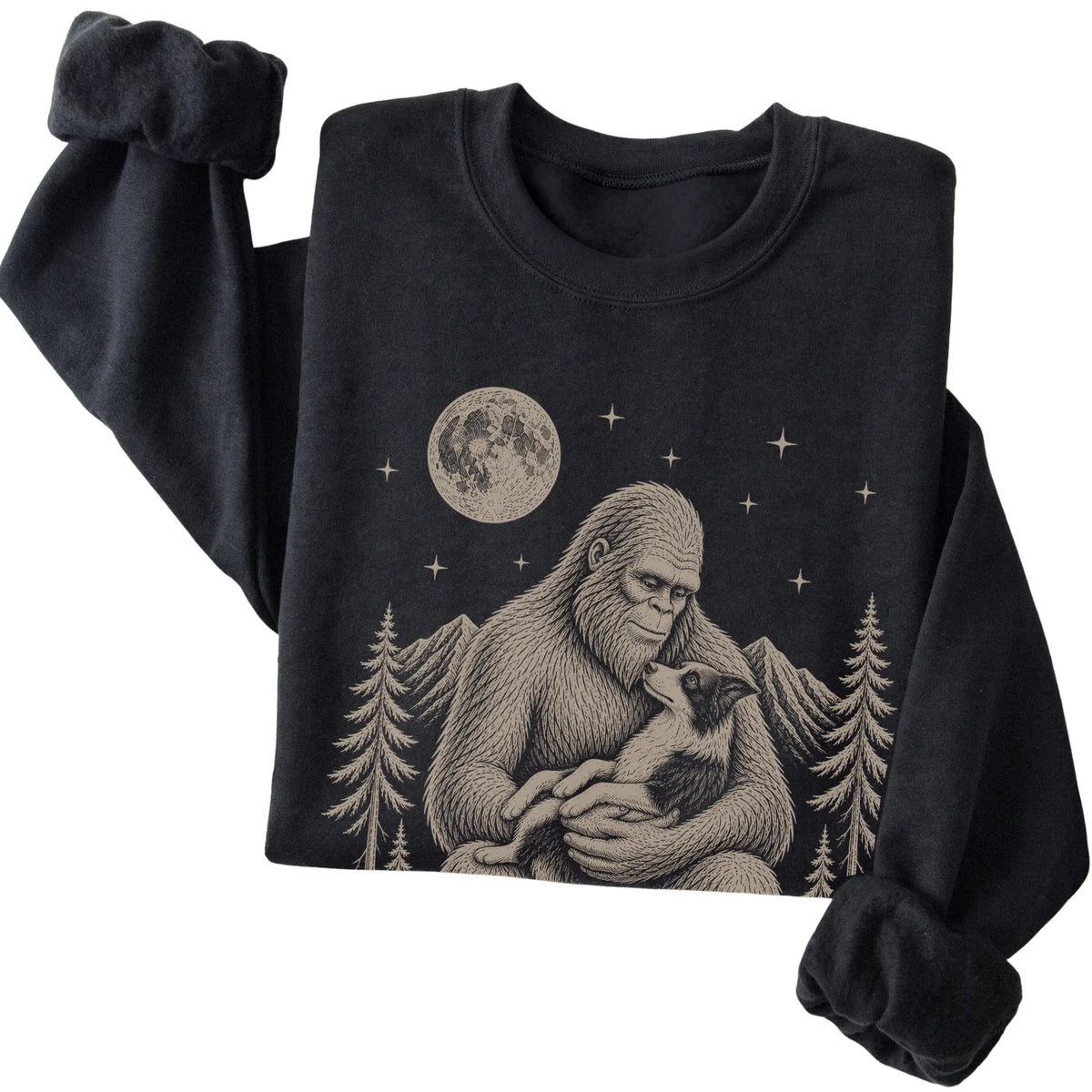 Folded Bigfoot and Border Collie Sweatshirt in Black