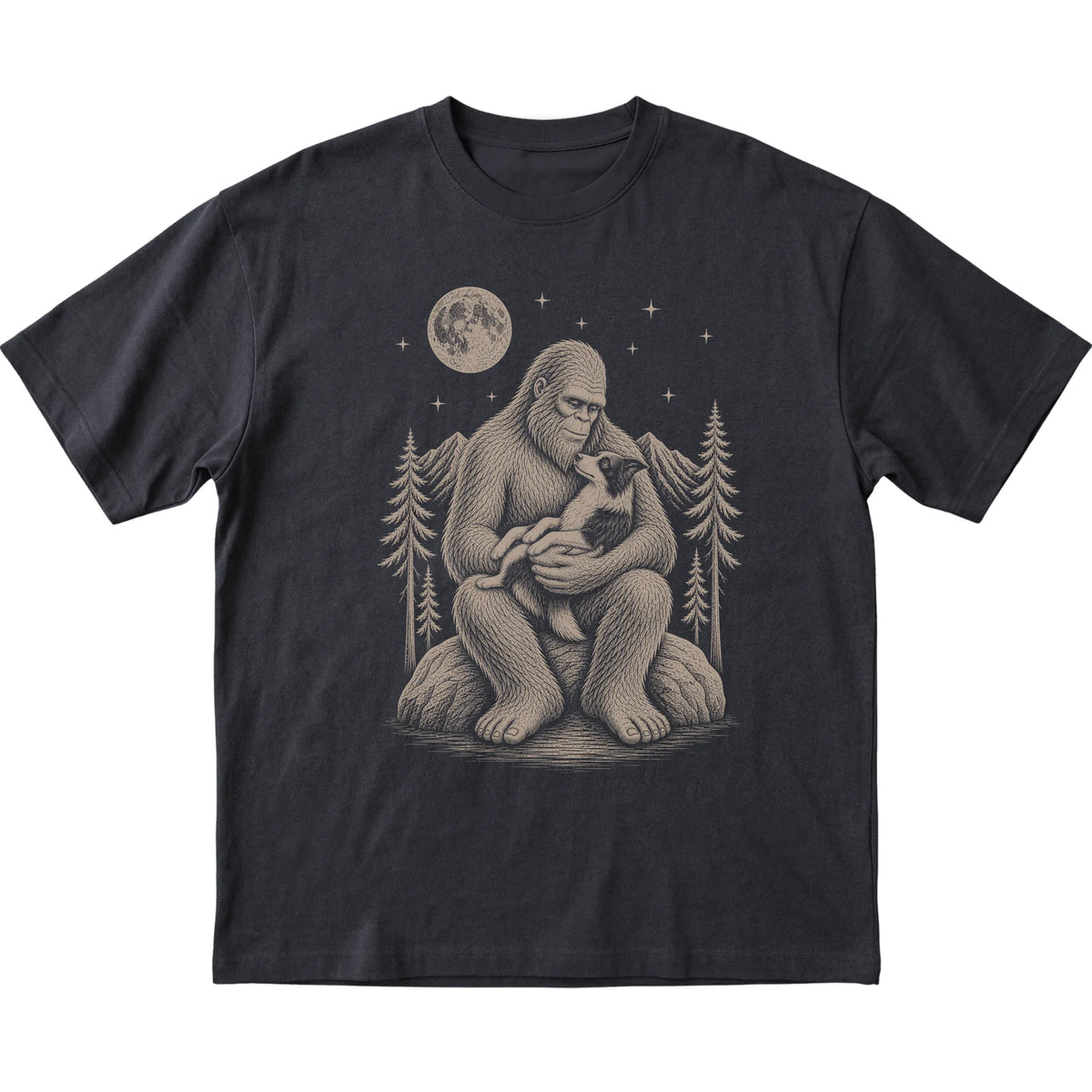 Bigfoot and Border Collie T-Shirt in Black