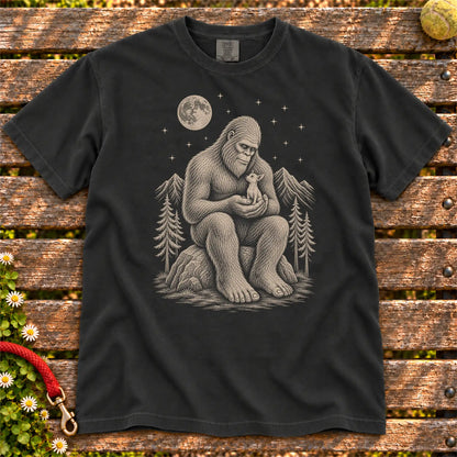 Chihuahua Bigfoot Holding on a Black T-shirt, shown flat