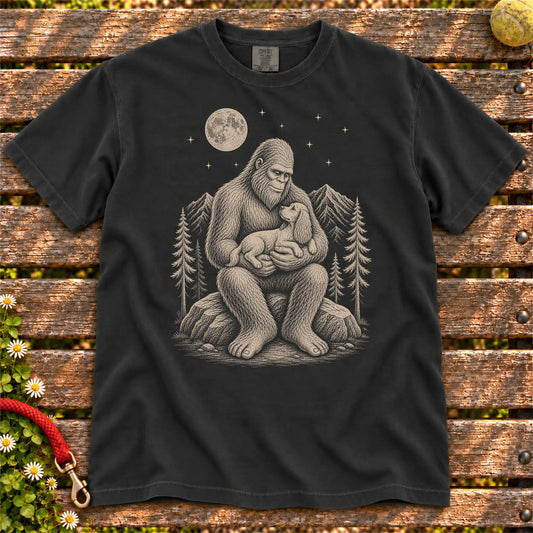 Cocker Spaniel Bigfoot Holding on a Black T-shirt, shown flat