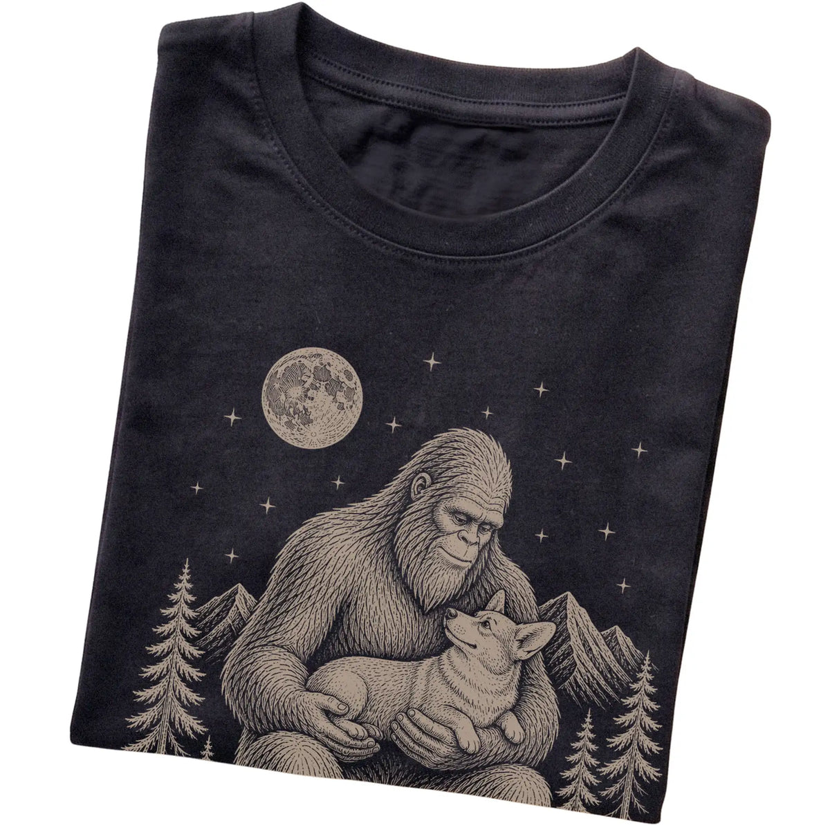 Folded Bigfoot and Corgi T-Shirt in Black