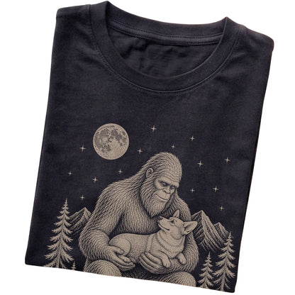 Folded Bigfoot and Corgi T-Shirt in Black