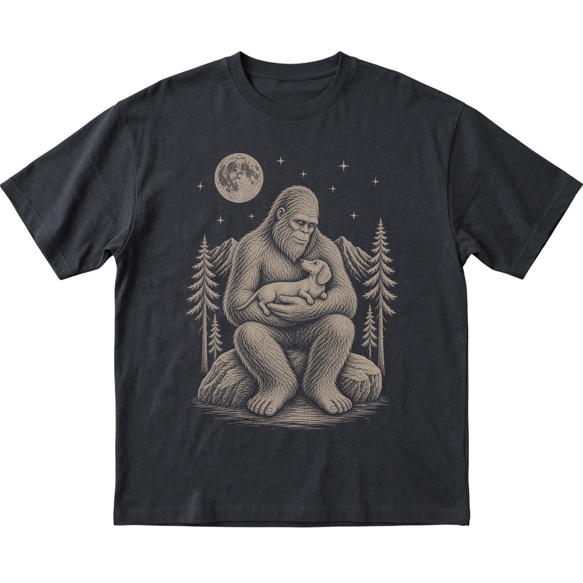 Bigfoot and Dachshund T-Shirt in Black
