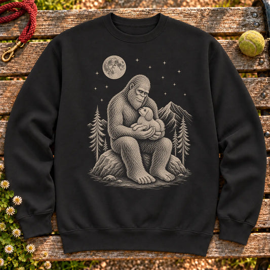 Havanese Bigfoot Holding on a Black crewneck sweatshirt, shown flat