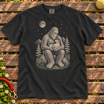 Jack Russell Bigfoot Holding on a Black T-shirt, shown flat