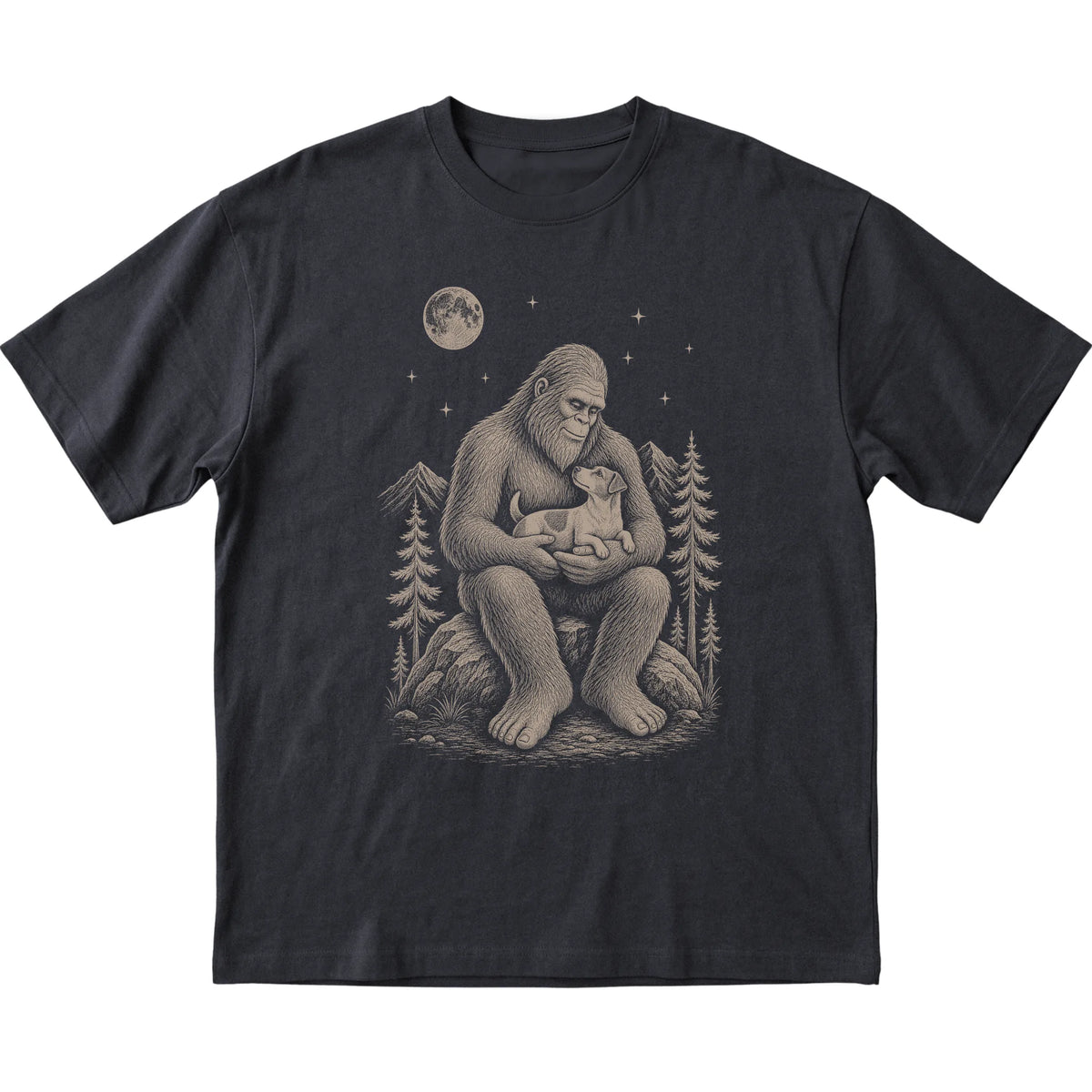 Bigfoot and Jack Russell T-Shirt in Black