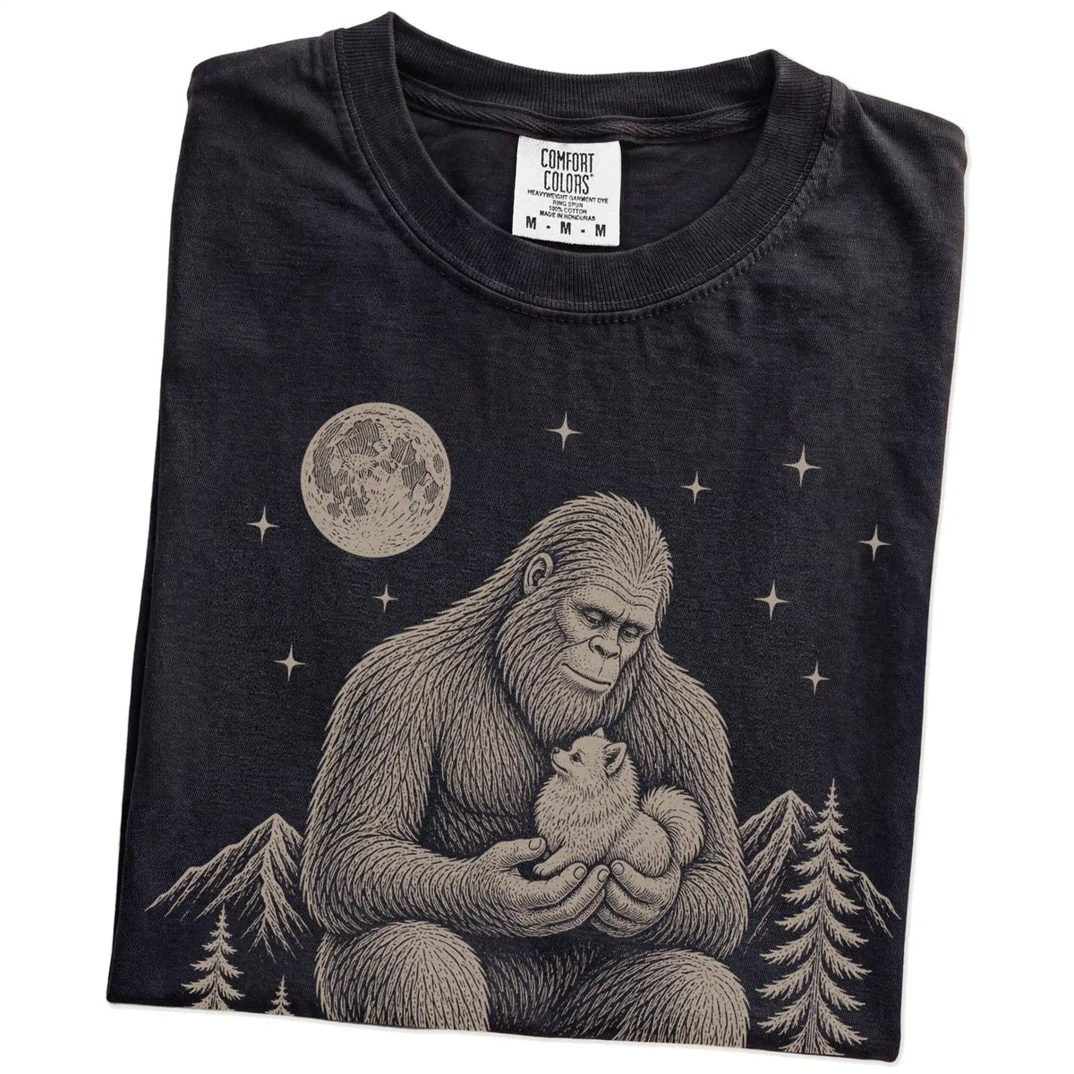 Folded Bigfoot and Pomeranian T-Shirt in Black