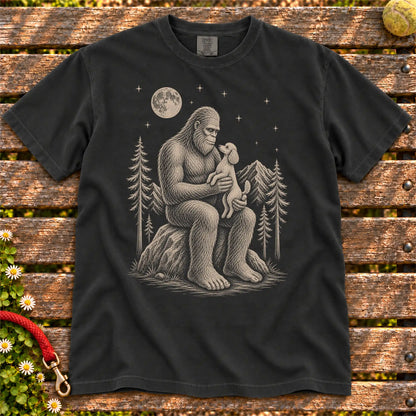 Poodle Bigfoot Holding on a Black T-shirt, shown flat