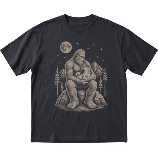 Bigfoot and Shiba Inu T-Shirt in Black
