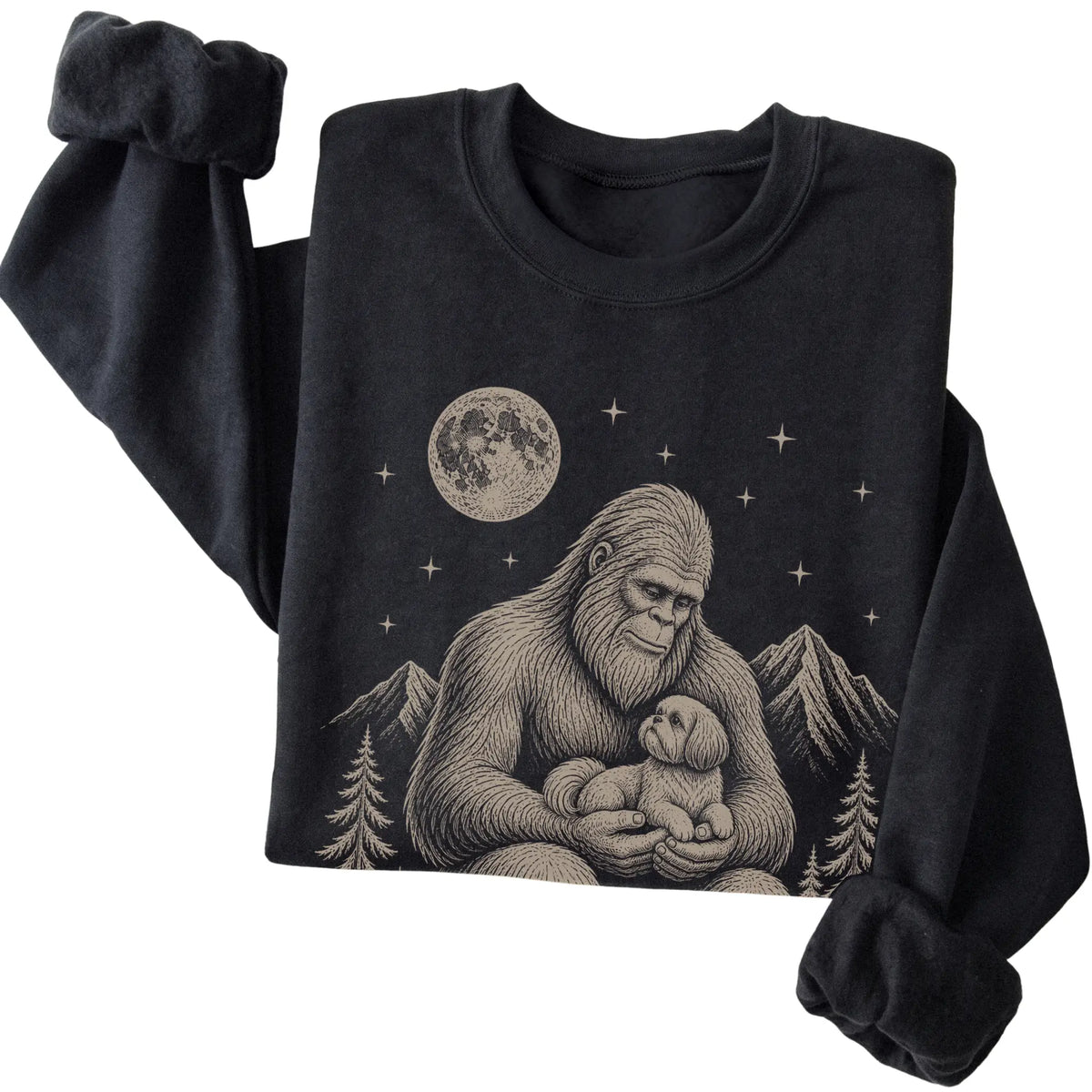 Folded Bigfoot and Shih Tzu Sweatshirt in Black