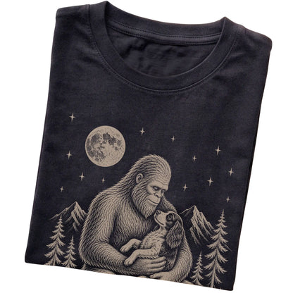 Folded Bigfoot and Springer Spaniel T-Shirt in Black