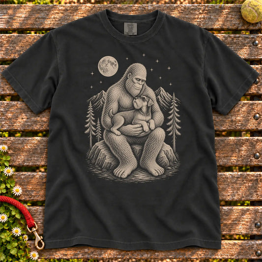 Schnauzer Bigfoot Holding on a Black T-shirt, shown flat