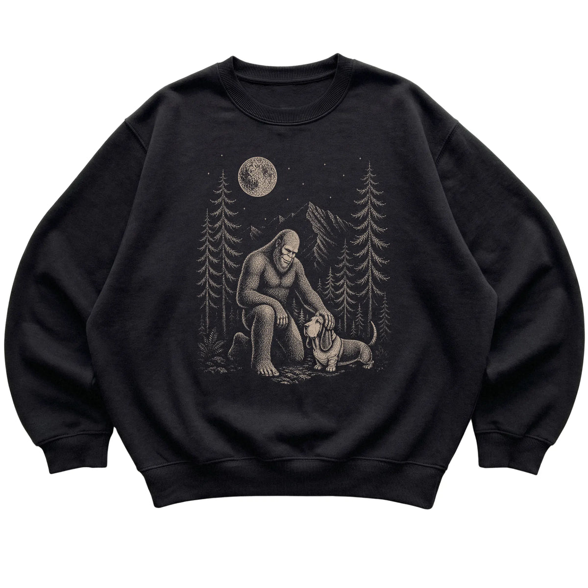 Basset Hound and Bigfoot Sweatshirt in Black