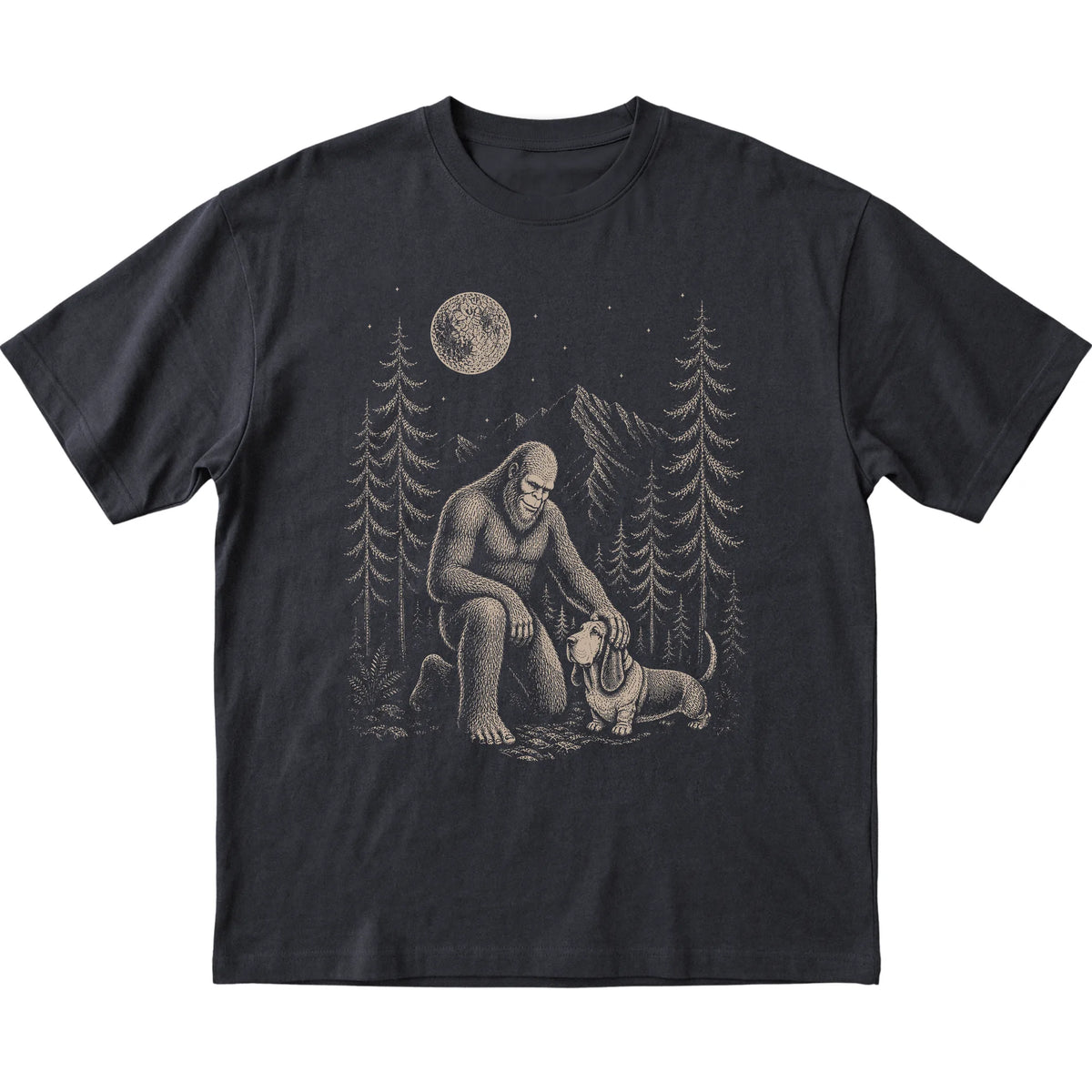 Basset Hound and Bigfoot T-Shirt in Black