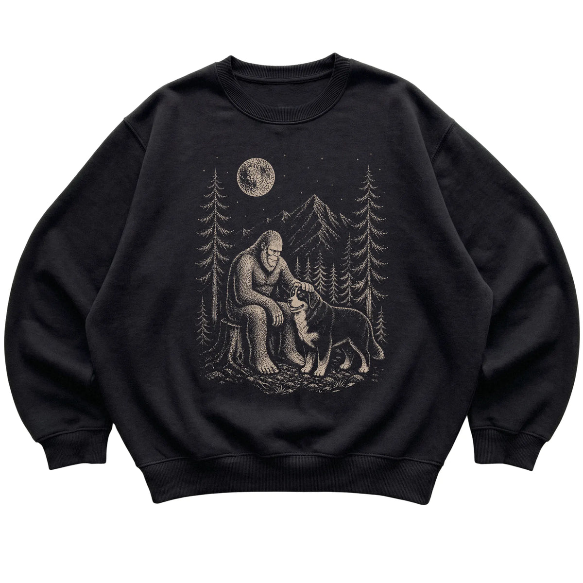 Bernese Mountain Dog and Bigfoot Sweatshirt in Black