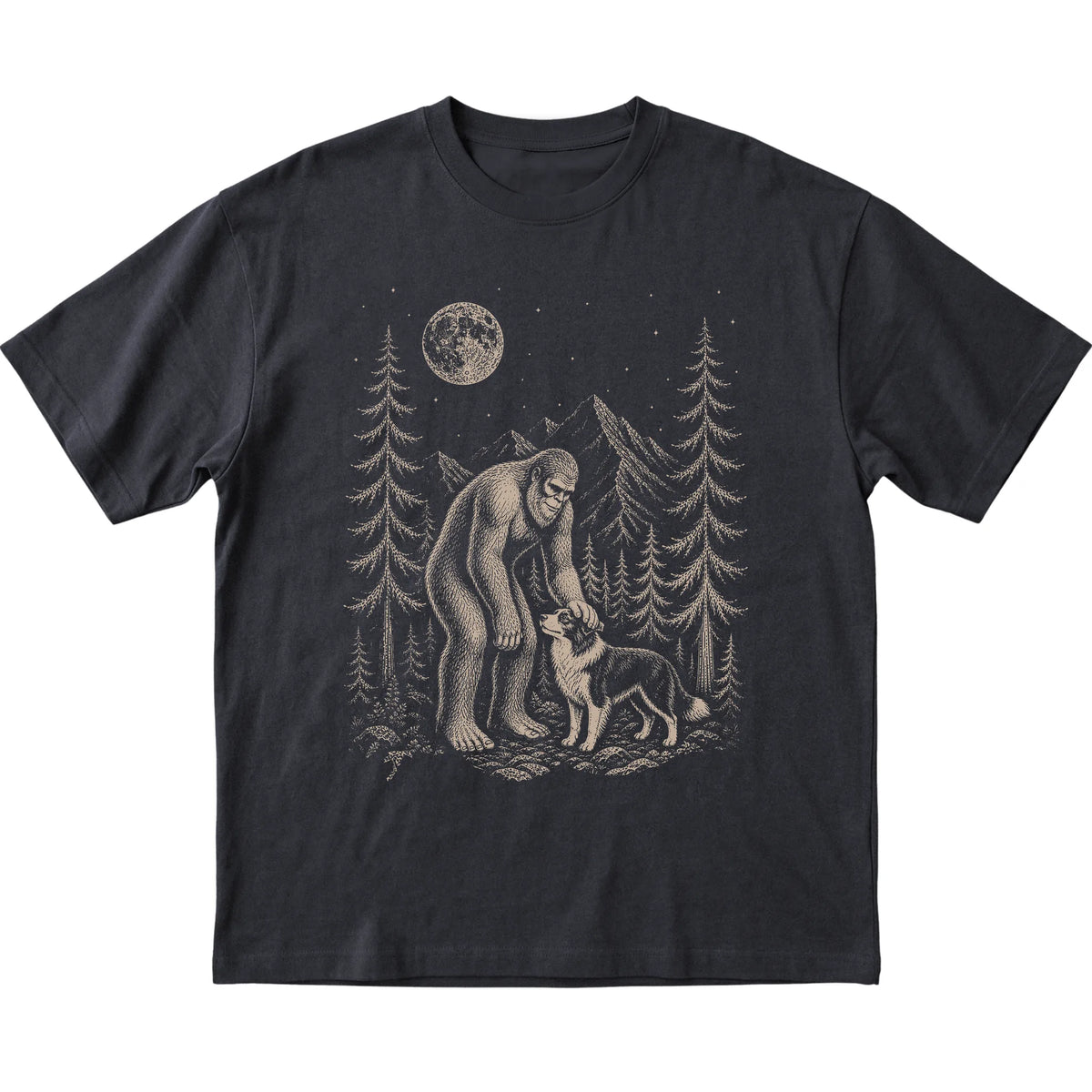 Border Collie and Bigfoot T-Shirt in Black