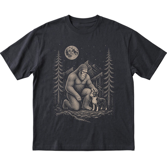 Boston Terrier and Bigfoot T-Shirt in Black
