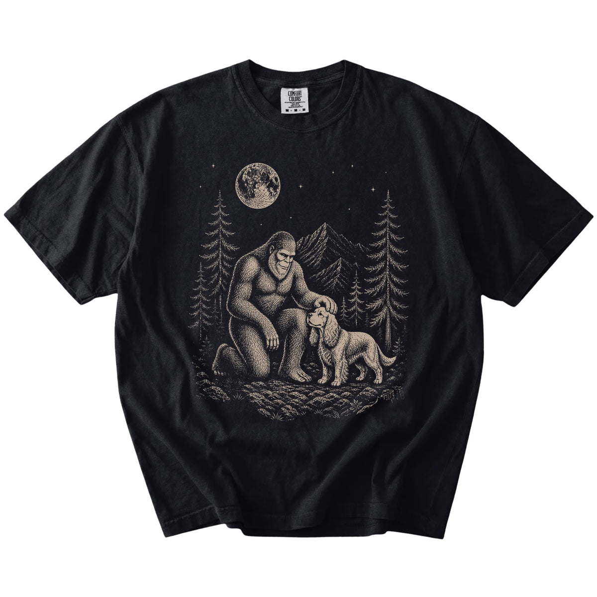 Cocker Spaniel and Bigfoot T-Shirt in Black