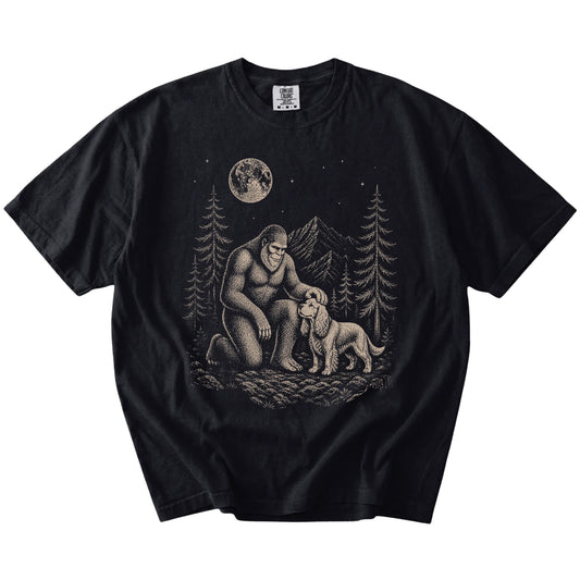 Cocker Spaniel and Bigfoot T-Shirt in Black