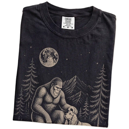Folded Cocker Spaniel and Bigfoot T-Shirt in Black