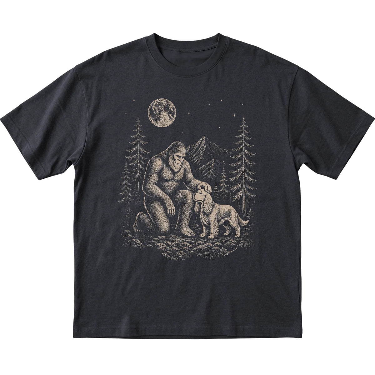 Cocker Spaniel and Bigfoot T-Shirt in Black
