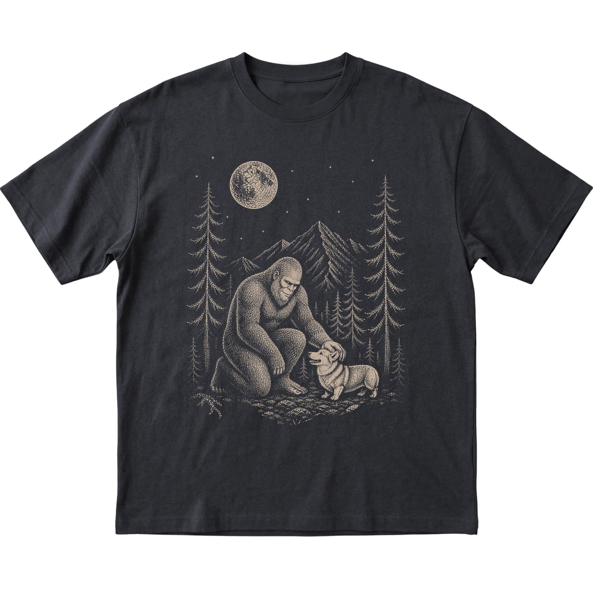 Corgi and Bigfoot T-Shirt in Black