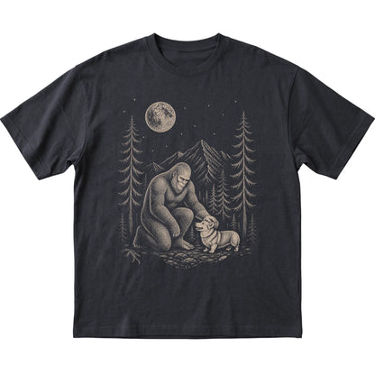 Corgi and Bigfoot T-Shirt in Black