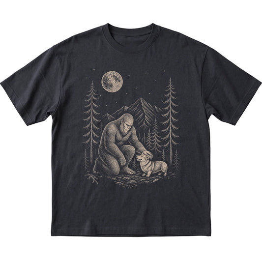 Corgi and Bigfoot T-Shirt in Black