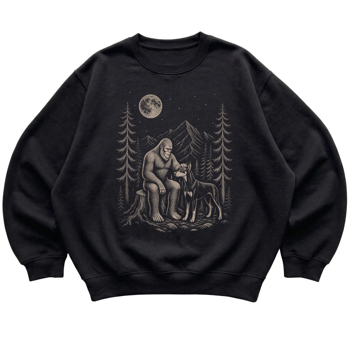 Doberman and Bigfoot Sweatshirt in Black