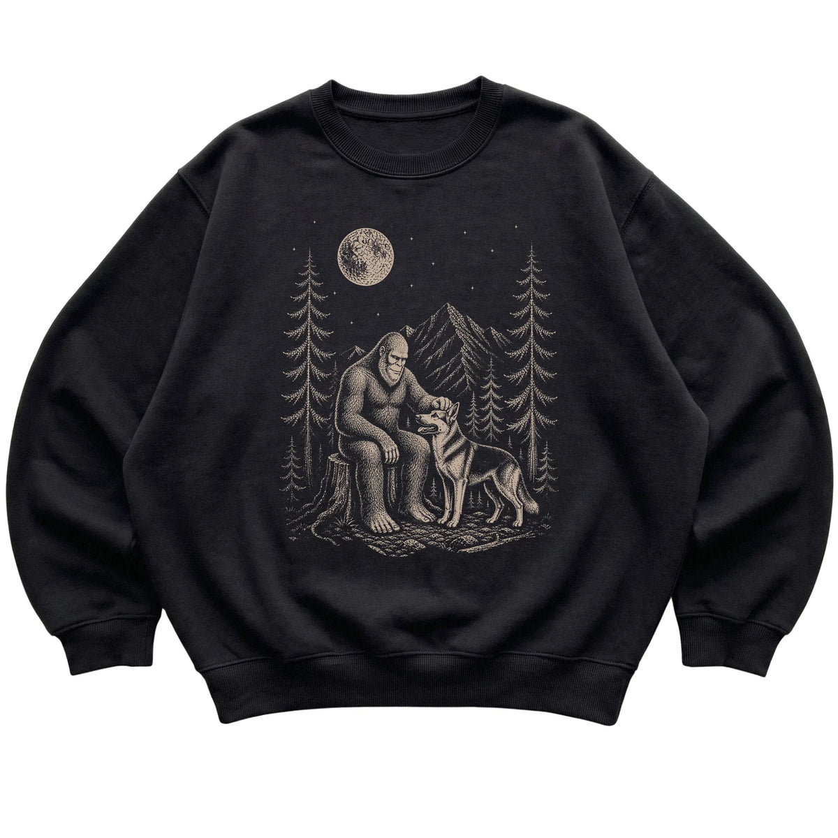 German Shepherd and Bigfoot Sweatshirt in Black