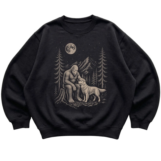 Golden Retriever and Bigfoot Sweatshirt in Black