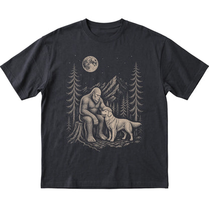 Golden Retriever and Bigfoot T-Shirt in Black