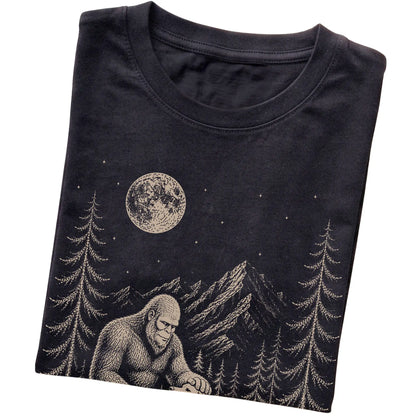 Folded Golden Retriever and Bigfoot T-Shirt in Black