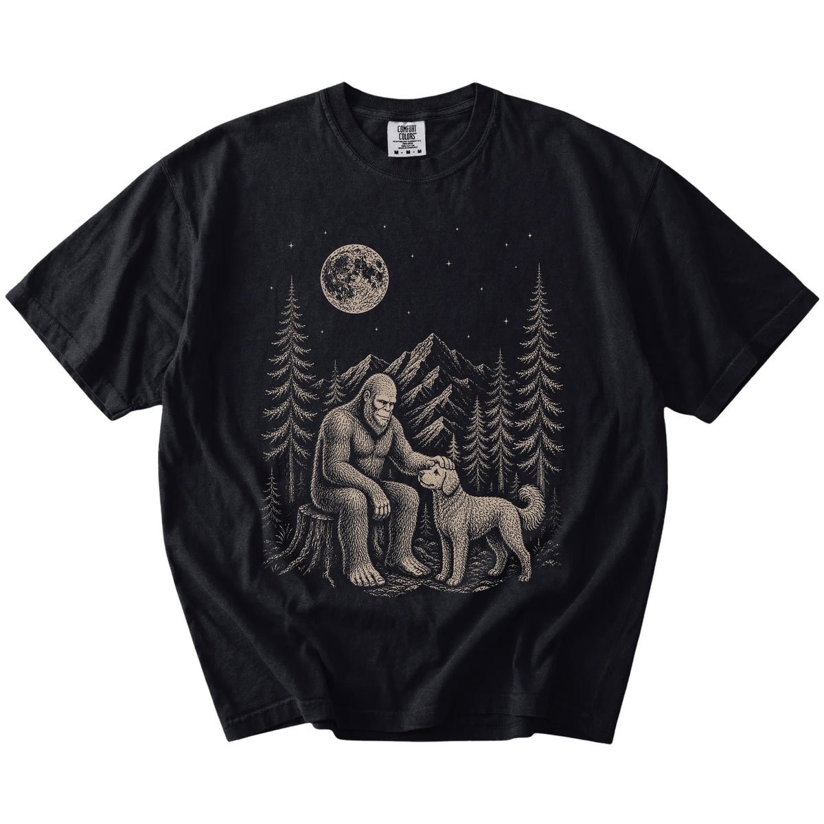 Goldendoodle and Bigfoot T-Shirt in Black