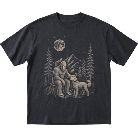 Goldendoodle and Bigfoot T-Shirt in Black