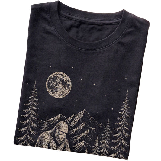 Folded Goldendoodle and Bigfoot T-Shirt in Black