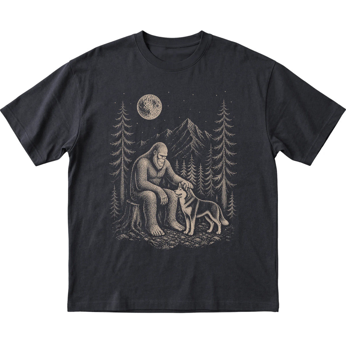 Husky and Bigfoot T-Shirt in Black