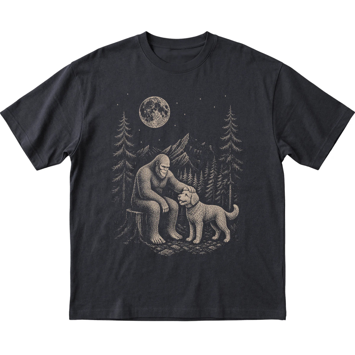 Labradoodle and Bigfoot T-Shirt in Black