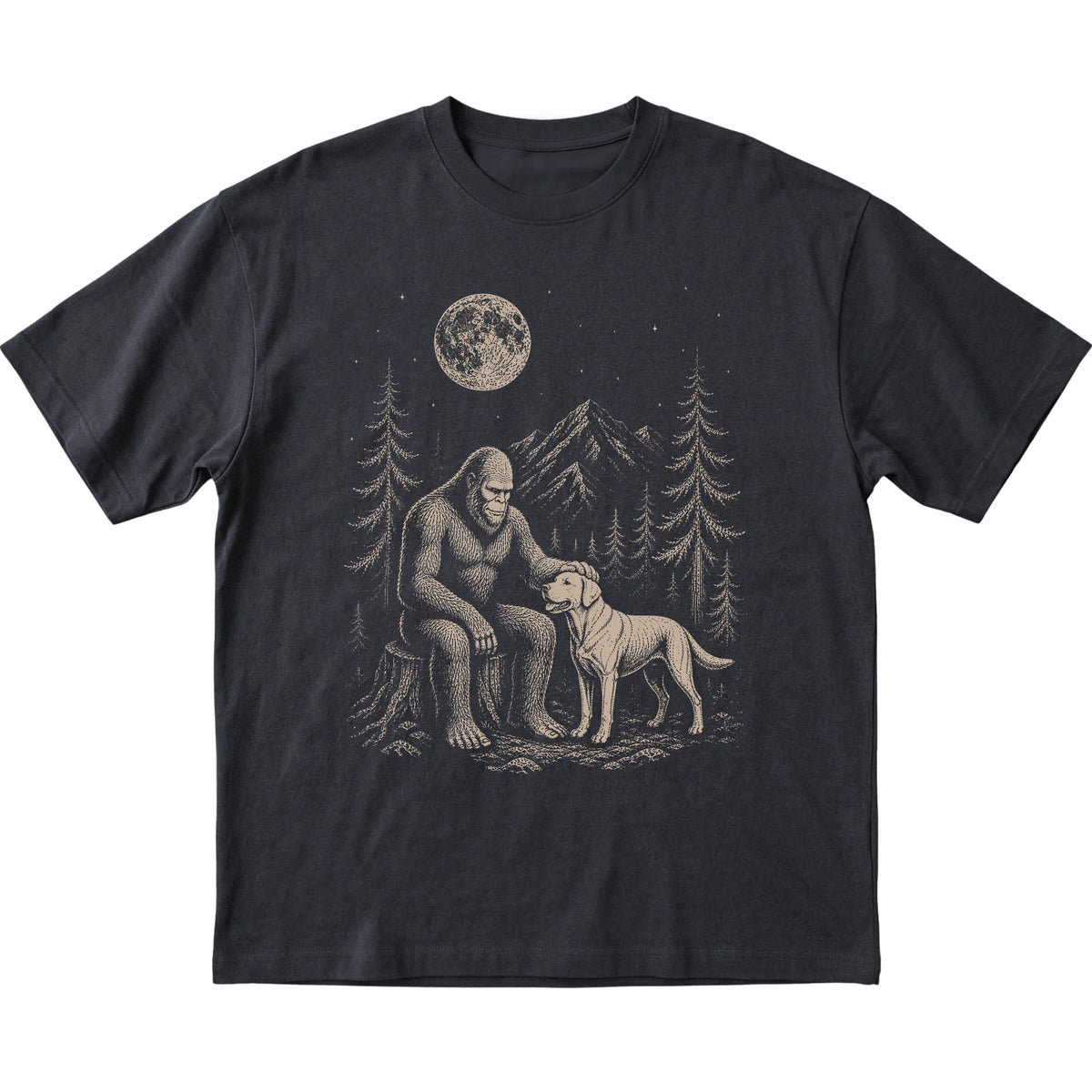 Labrador Retriever and Bigfoot T-Shirt in Black