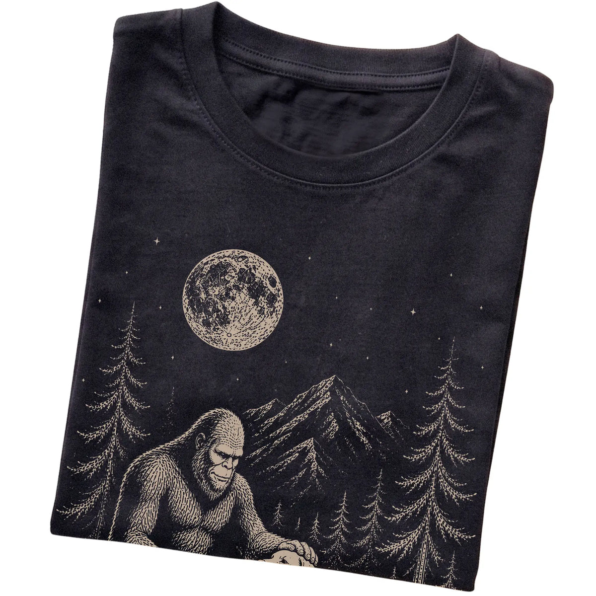 Folded Labrador Retriever and Bigfoot T-Shirt in Black