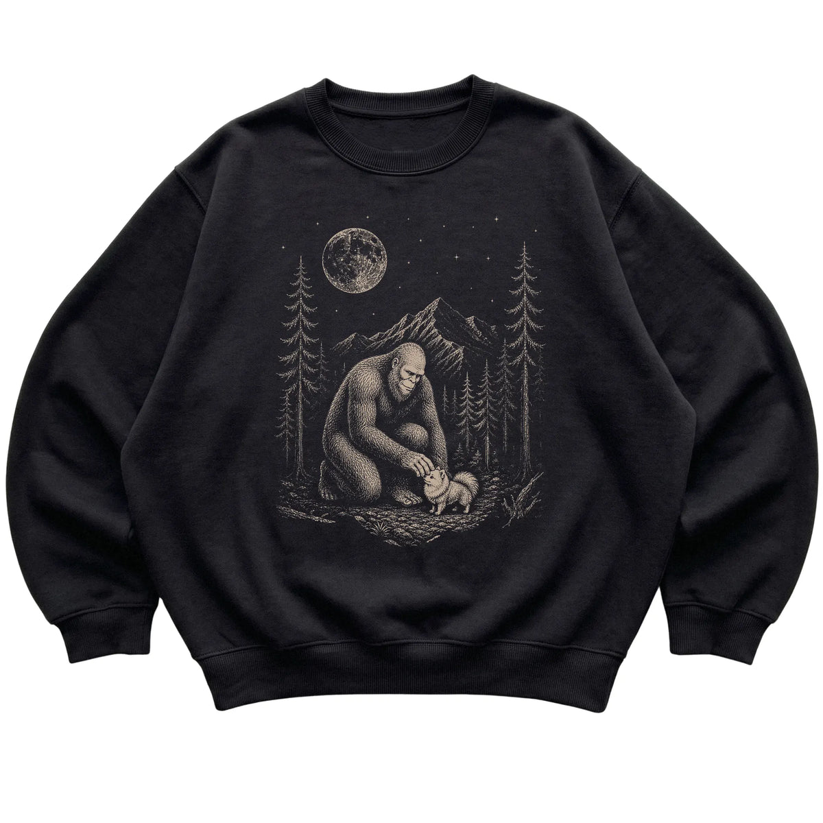 Pomeranian and Bigfoot Sweatshirt in Black